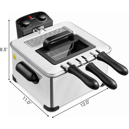 1700W Electric Deep Fryer, 3 Baskets, 5.3QT Capacity, Home Use with Large Oil Tank and Transparent Lid