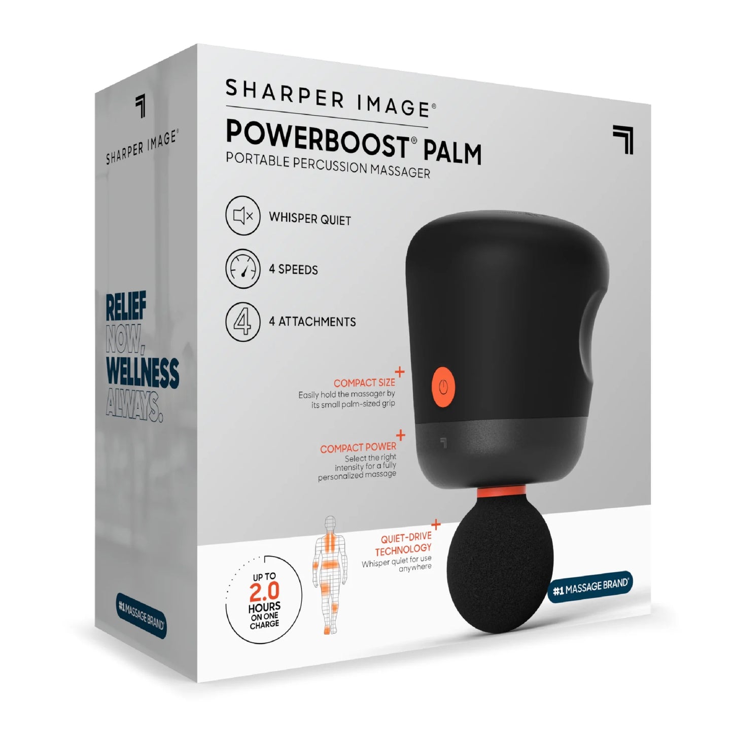 ® Powerboost® Palm Portable Percussion Massager with Includes 4 Attachments, Whisper Quiet Operation, Variable Strength Full Body Recovery, Rechargeable, 6-Pieces, Black