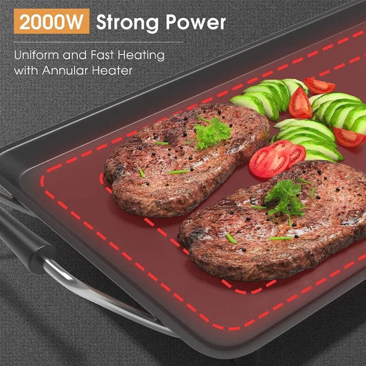 35’’ Electric Griddle, Extra Large Nonstick Cooking Flat Top Griddle, 5-Level Adjustable Temperature, Oil Drip Tray & Cool-touch