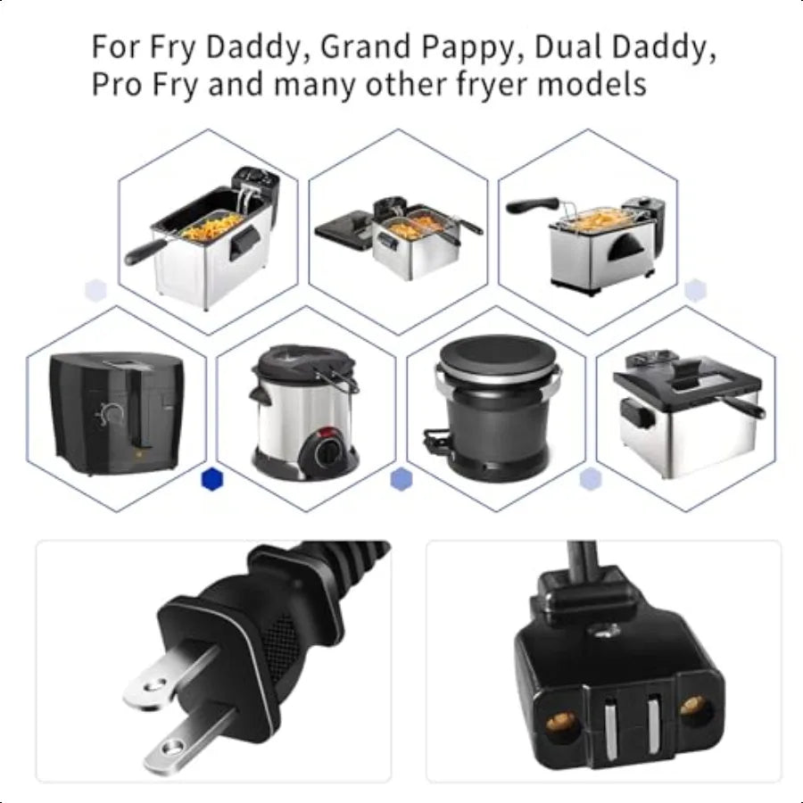 Deep Fryer Cord 09982 86591 for Presto Electric Turkey deep fryersStainl Steel fryers Magnetic Power Cable Replacment 120V15A