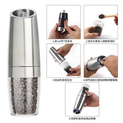Induction electric stainless steel pepper, Sichuan pepper, and sea salt grinder