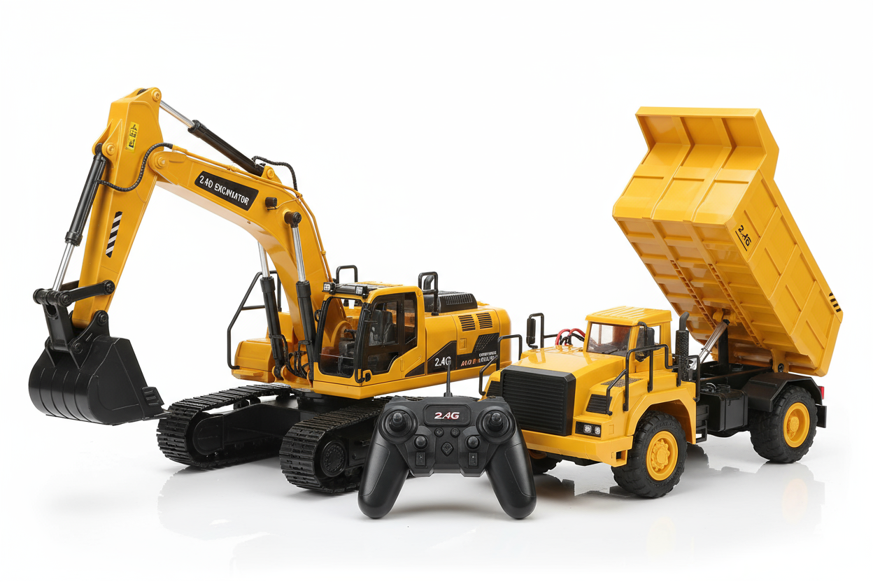 2.4G Remote Control Excavator Dump Truck RC Model Car Toy Professional Alloy Plastic Simulation Construction Vehicle for Kid