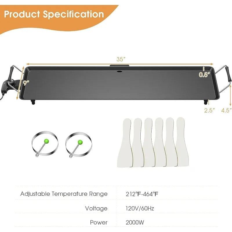 35’’ Electric Griddle, Extra Large Nonstick Cooking Flat Top Griddle, 5-Level Adjustable Temperature, Oil Drip Tray & Cool-touch