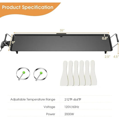 35’’ Electric Griddle, Extra Large Nonstick Cooking Flat Top Griddle, 5-Level Adjustable Temperature, Oil Drip Tray & Cool-touch