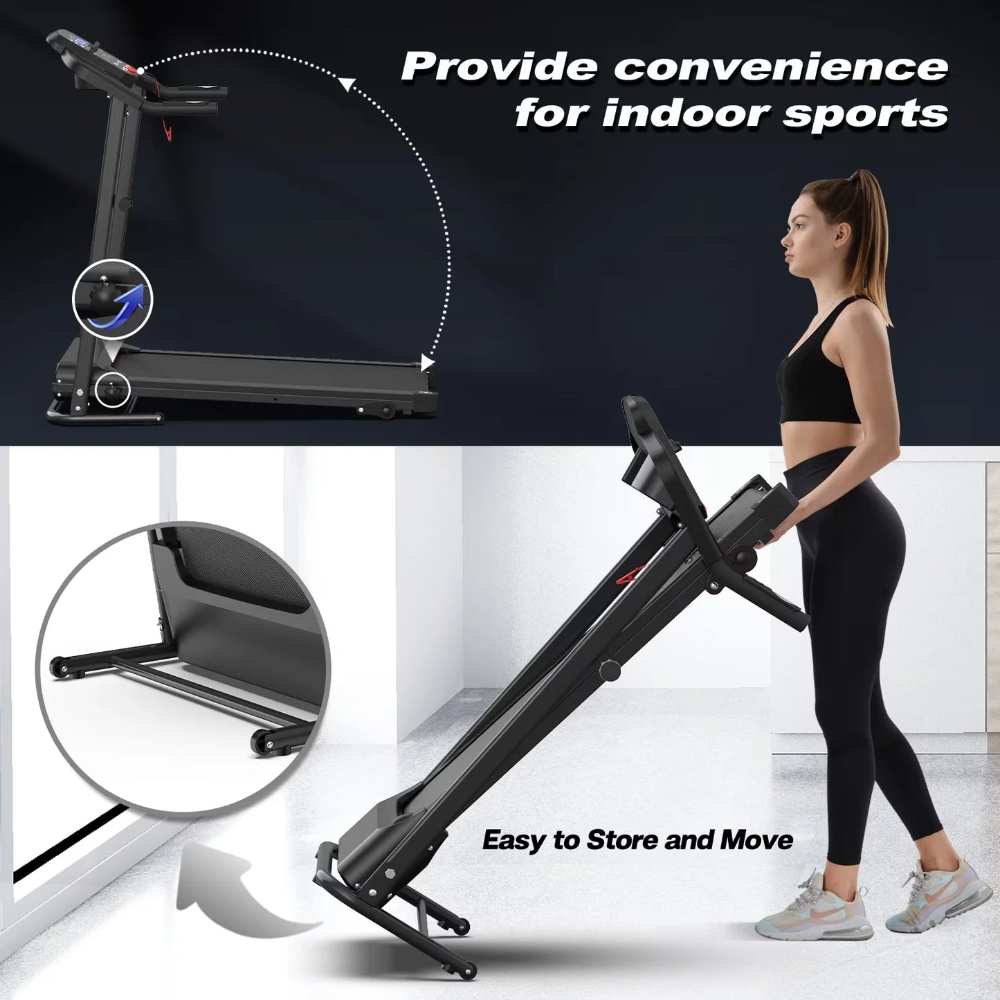 Home Folding Treadmill Portable Electric Fitness Equipment Pulse Sensor Curve Design Home Exercise Maximum 120kg