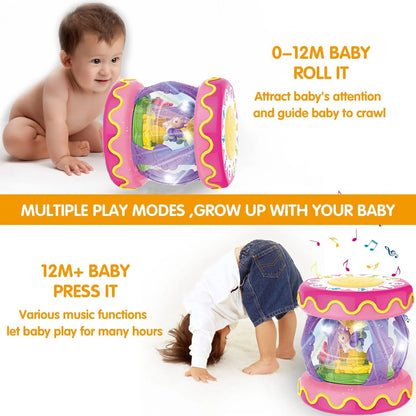 Baby Toys 6-12 Months,Rotating Light up Musical Drum Toys for Kids 1 Year Old Christmas Gifts