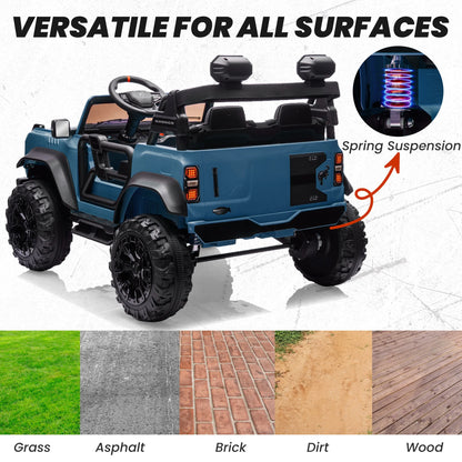 24V 2 Seater Ride on Cars for Big Kids, Licensed Ford Bronco Raptor Powered Ride on Truck with Remote Control, Spring Suspension, Bluetooth, LED Light, Ride on Toy for Ages 3-8 Boys Girls Gifts, Blue