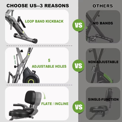 Exercise Bike, 5 in 1 Foldable Stationary Bike for Seniors, 8-Level Adjustable Magentic Resistance, Indoor Recumbent Bike