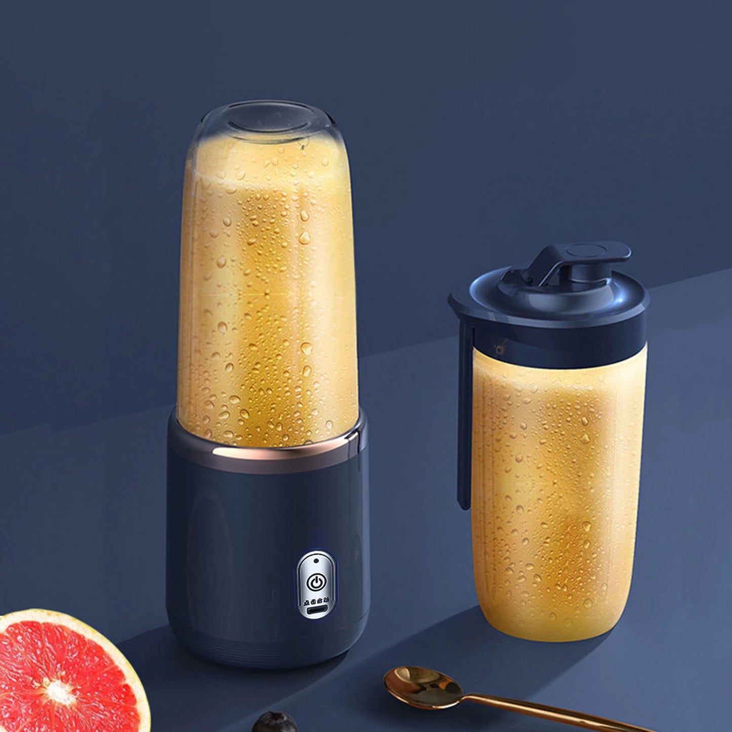 1pc Portable Small Electric Juicer Blue/Pink Stainless Steel Blade Cup Juicer Fruit Automatic Smoothie Blender Kitchen Tool