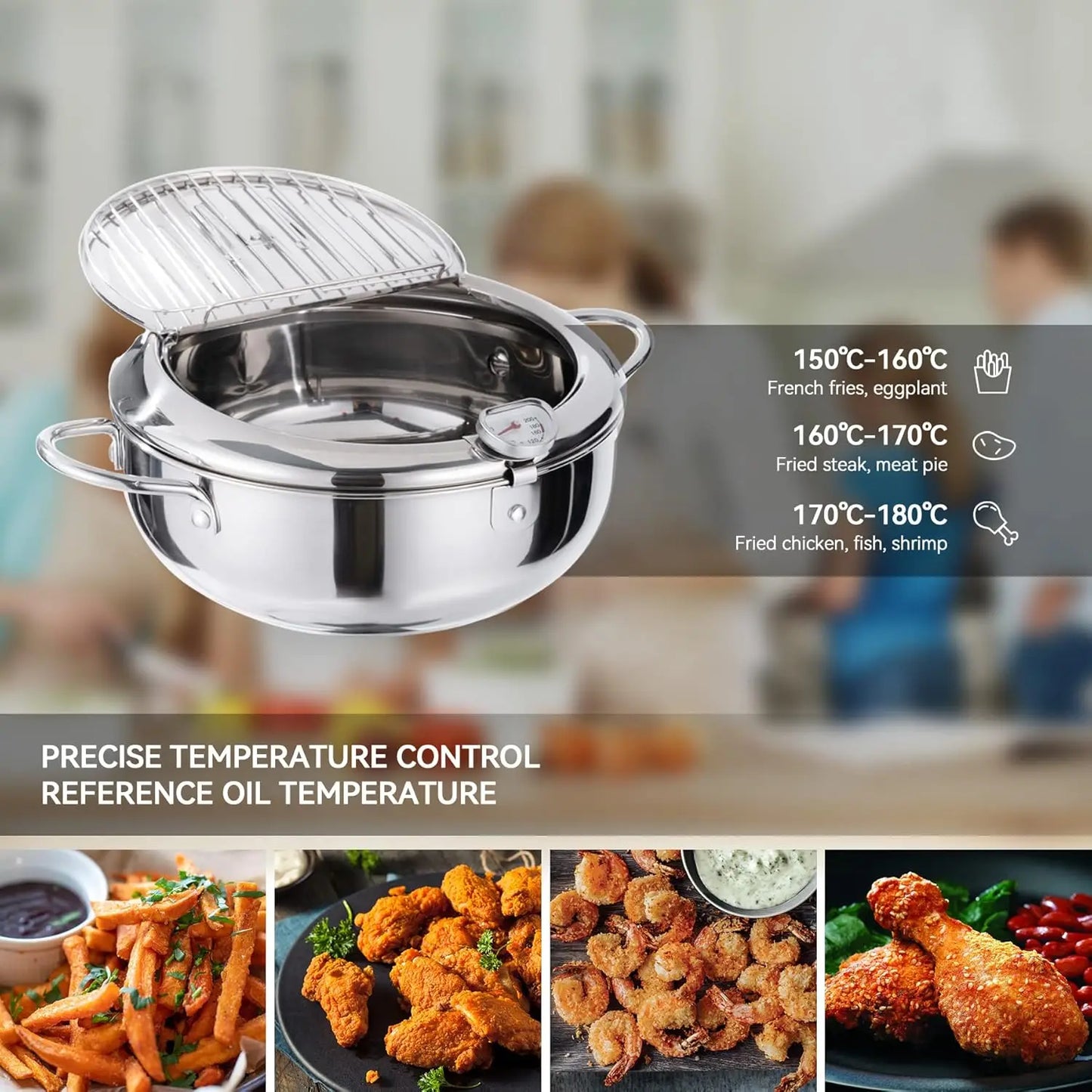Deep Fryer Pot, 11 Inch/4.2 L Janpanese Style Tempura Frying Pot with Lid, 304 Stainless Steel with Temperature Control and Oil
