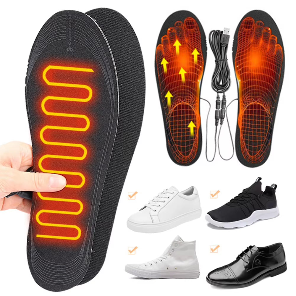 USB Heated Shoe Insoles Electric Heated Shoes Pad Washable Rechargeable Foot Warmer Electric Heated Insoles for Men Women