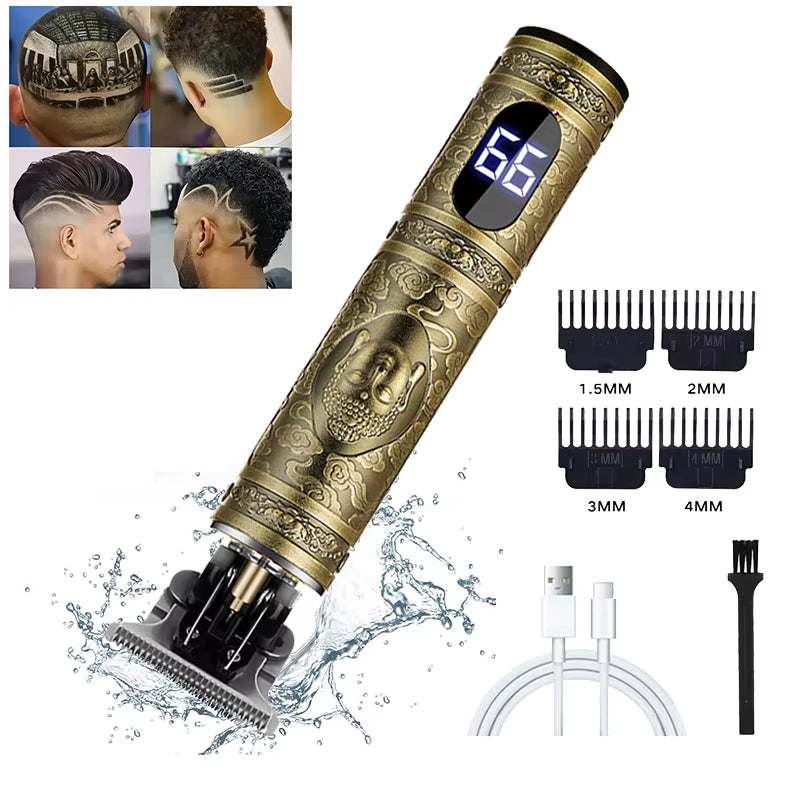 T9 Electric Hair Clipper for Men Professional Barber Shaver Beard Trimmer Body Hair Cutting Machine for Men Dragon Buddha Design