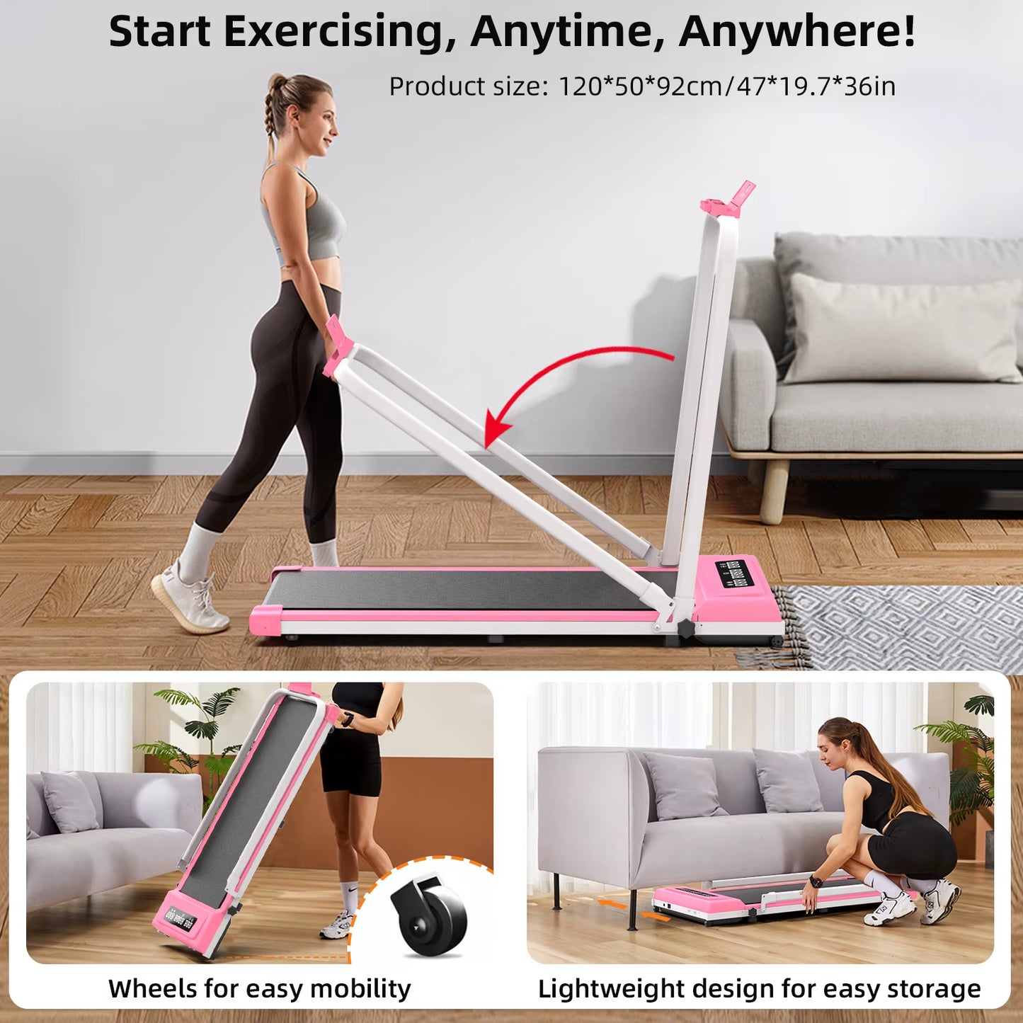 Wholesale Foldable Fitness Sport Electric Adjustable Home Folding Treadmill with LED Screen Mini Walking Pad