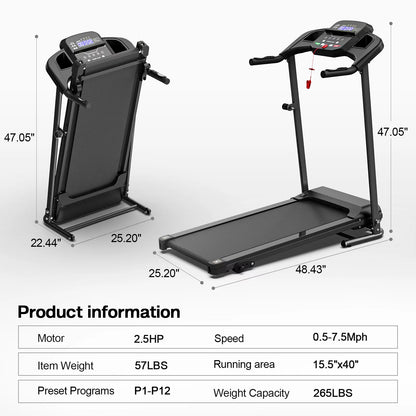 Home Folding Treadmill Portable Electric Fitness Equipment Pulse Sensor Curve Design Home Exercise Maximum 120kg