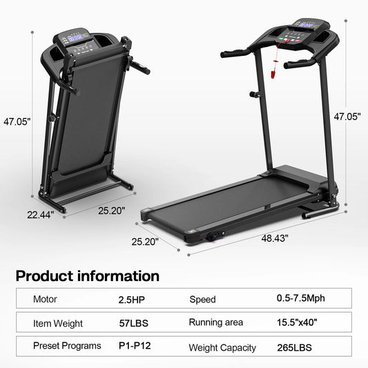 Home Folding Treadmill Portable Electric Fitness Equipment Pulse Sensor Curve Design Home Exercise Maximum 120kg