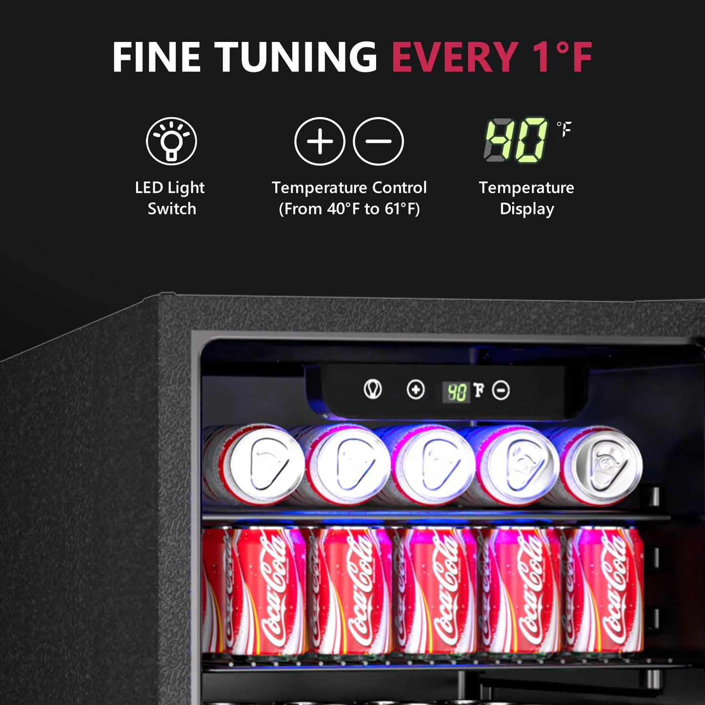 Beverage Refrigerator 2.7 cu.ft 100 Can Mini Fridge for Beer Drinks Wines Freestanding Fridge Blue LED for Home Office Dorm Bar