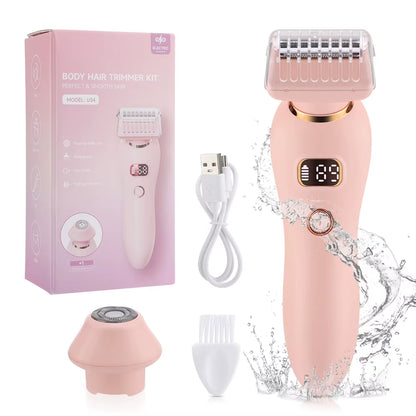 Electric Shaver for Women IPX7 Waterproof Wet Dry Bikini Hair Trimmer 2 in 1 Double Head Detachable Razor Safe 360° Quick Trim