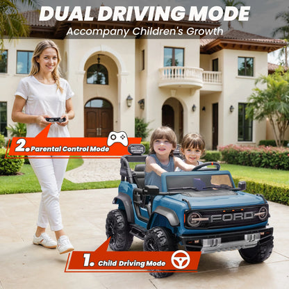 24V 2 Seater Ride on Cars for Big Kids, Licensed Ford Bronco Raptor Powered Ride on Truck with Remote Control, Spring Suspension, Bluetooth, LED Light, Ride on Toy for Ages 3-8 Boys Girls Gifts, Blue