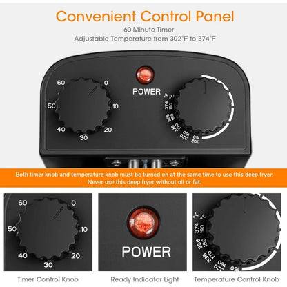 1700W Electric Deep Fryer, 3 Baskets, 5.3QT Capacity, Home Use with Large Oil Tank and Transparent Lid