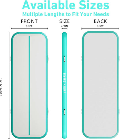 Air Gymnastics Tumble Track 4/8 Inches Thickness Inflatable Tumbling 10Ft/13Ft/16Ft/20Ft Air Mats for Home Use Training/Cheerleading/Yoga/Water with Electric Pump