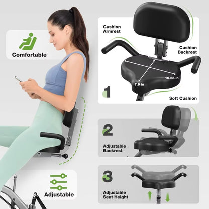 Exercise Bike, 5 in 1 Foldable Stationary Bike for Seniors, 8-Level Adjustable Magentic Resistance, Indoor Recumbent Bike