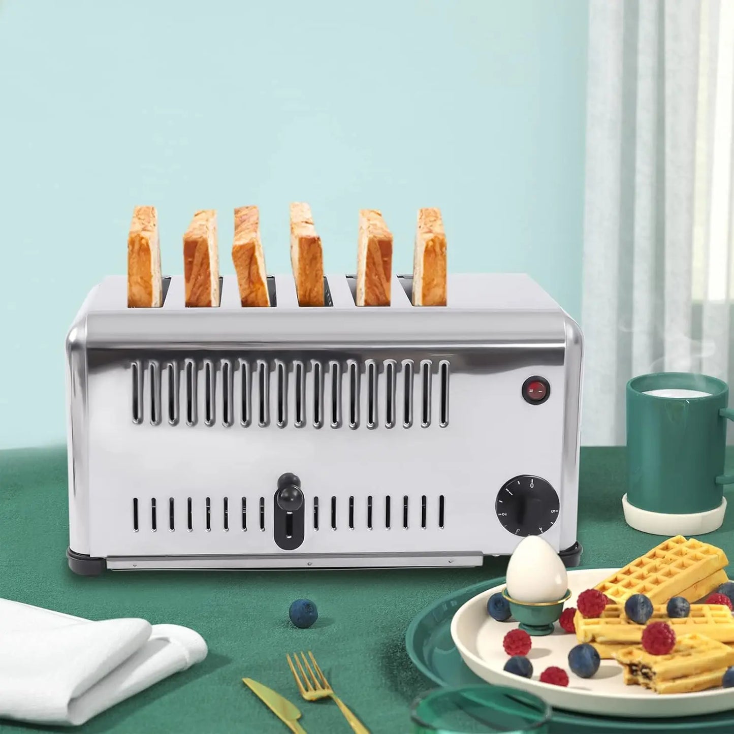 1680W Commercial Toaster Bread Cake Baking Machine 6 Slices 0.6 Inch Slot Electric Countertop Belt Machinefor Restaurant Home Br