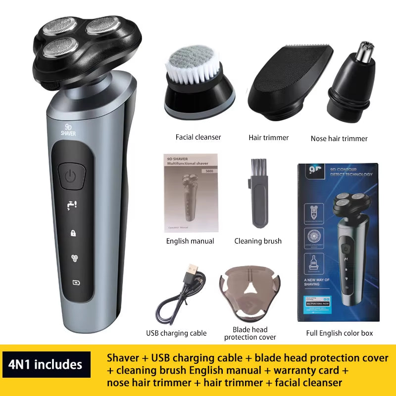Electric Shavers Men Waterproof Wet Dry Use Electric Trimmer Razor Rechargeable Battery Rotary Shavers Machine Shaving