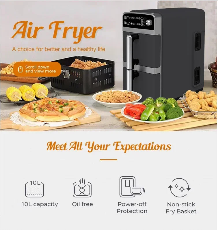 YYHC- hot sale portable 3 in 1 home 10l vertical double stack air fryer oven  price digital electric with