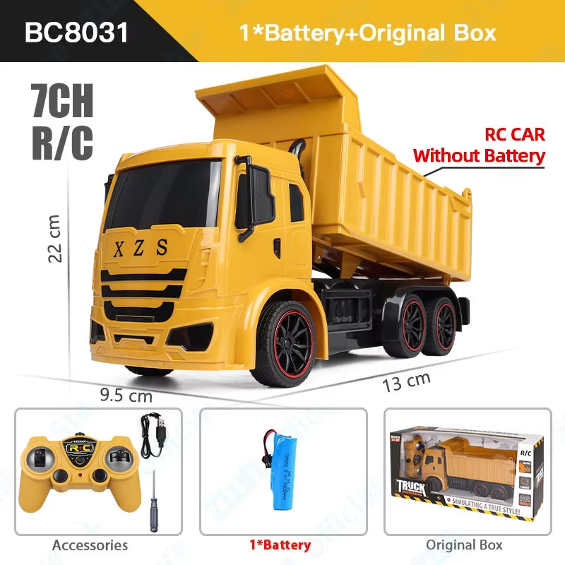 2.4G Remote Control Excavator Dump Truck RC Model Car Toy Professional Alloy Plastic Simulation Construction Vehicle for Kid