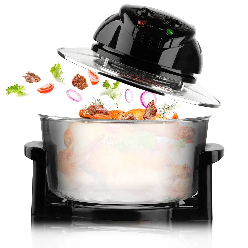 Multifunctional Cooker Tabletop Glass Air Fryer Electric Wave Turbine Convection Oven 12L Household Halogen Oven