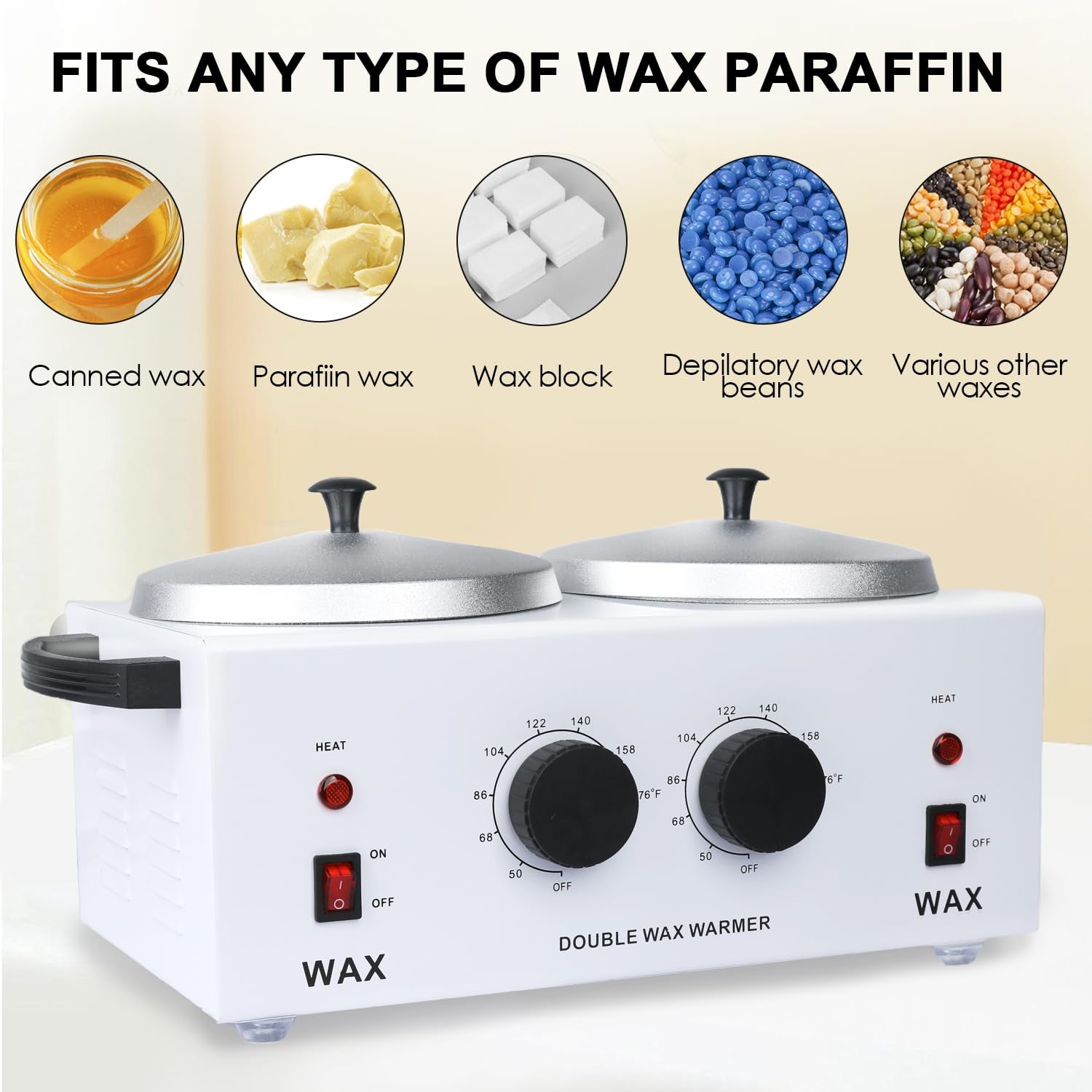 Double Wax Warmer for Hair Removal, Waxing Kit for Women & Men, Hard Wax Kit Wax Machine for Hair Removal Dual Wax Pot Warmer Professional Adjustable Temp Waxing Kit for Full Body, Facial, Home, Salon