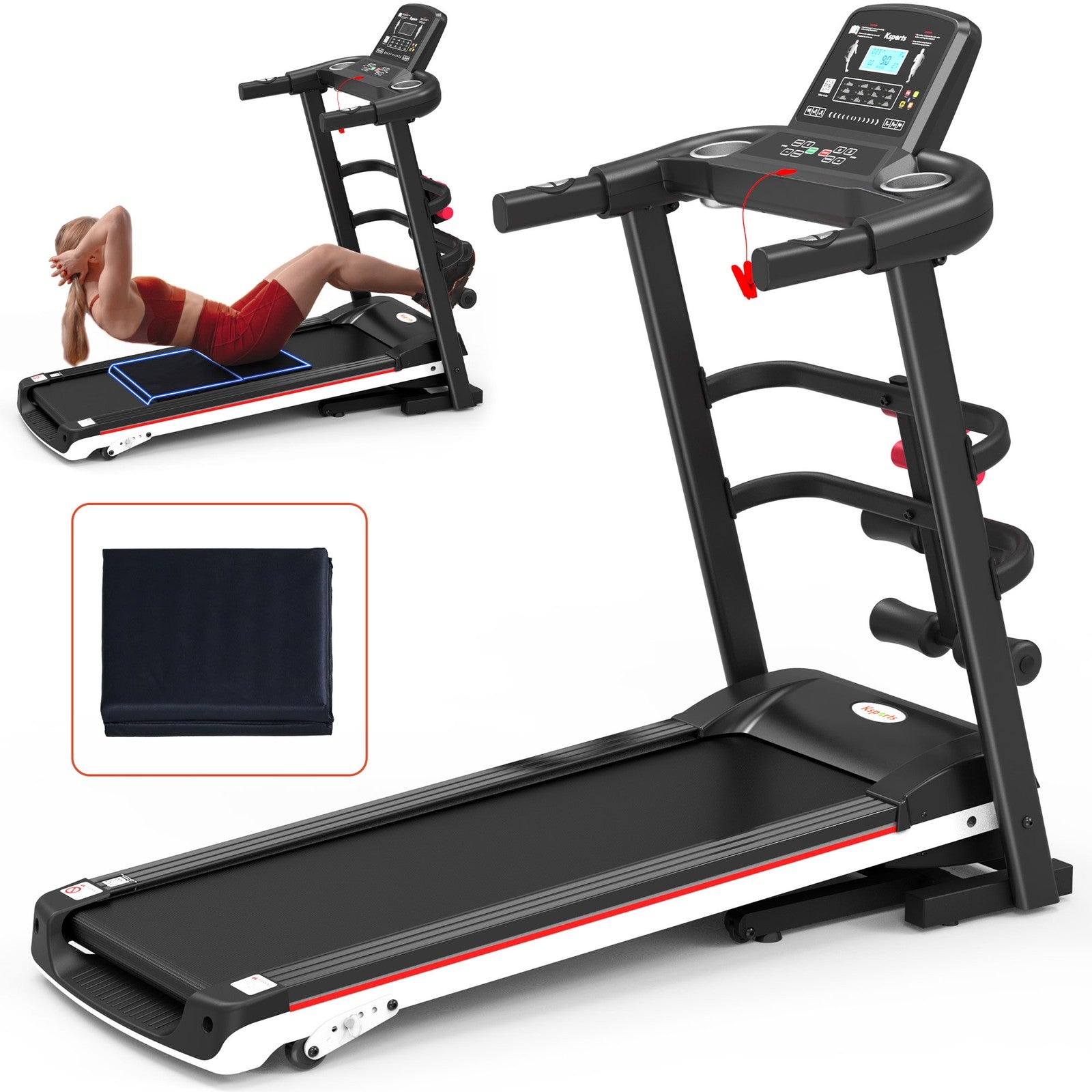 Ksports 16 Inch Wide Foldable Home Treadmill W/ Bluetooth & Fitness Tracking App