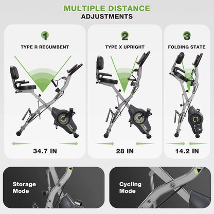 Exercise Bike, 5 in 1 Foldable Stationary Bike for Seniors, 8-Level Adjustable Magentic Resistance, Indoor Recumbent Bike