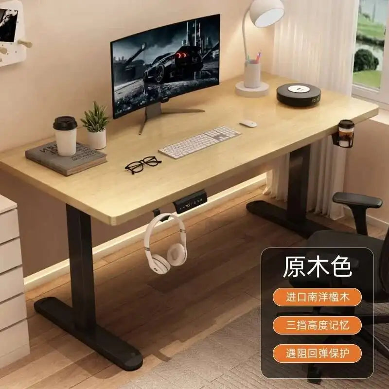 Solid Wood Electric Lifting Table, Intelligent Computer Table, Home Study Desk, Office Desk, Gaming Table, Bedroom Workbench