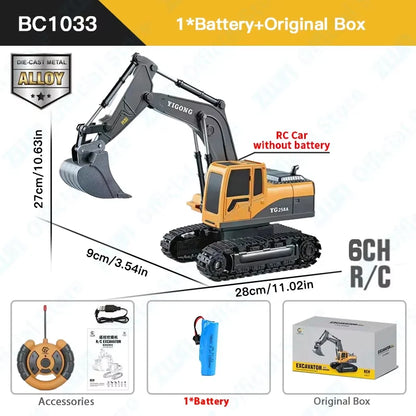 2.4G Remote Control Excavator Dump Truck RC Model Car Toy Professional Alloy Plastic Simulation Construction Vehicle for Kid