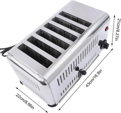 1680W Commercial Toaster Bread Cake Baking Machine 6 Slices 0.6 Inch Slot Electric Countertop Belt Machinefor Restaurant Home Br
