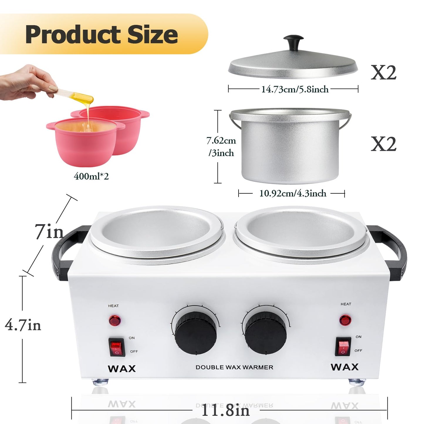 Double Wax Warmer for Hair Removal, Waxing Kit for Women & Men, Hard Wax Kit Wax Machine for Hair Removal Dual Wax Pot Warmer Professional Adjustable Temp Waxing Kit for Full Body, Facial, Home, Salon