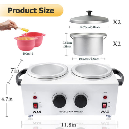 Double Wax Warmer for Hair Removal, Waxing Kit for Women & Men, Hard Wax Kit Wax Machine for Hair Removal Dual Wax Pot Warmer Professional Adjustable Temp Waxing Kit for Full Body, Facial, Home, Salon