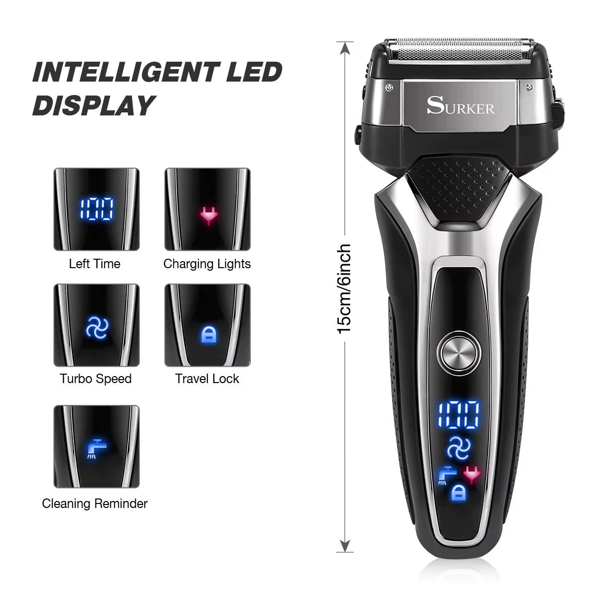 Turbo Powerful Wet Dry Electric Shaver Rechargeable Foil Face Body Shaver Beard Electric Razor for Men Hair Shaving Machine Set