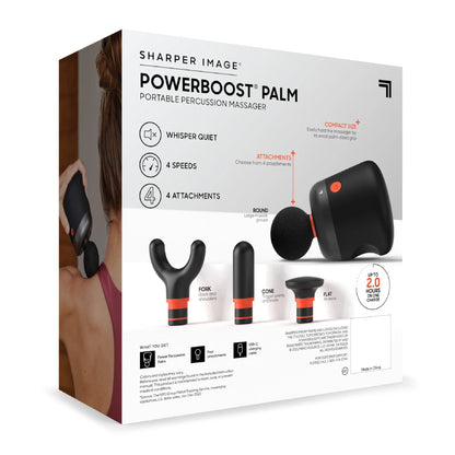 ® Powerboost® Palm Portable Percussion Massager with Includes 4 Attachments, Whisper Quiet Operation, Variable Strength Full Body Recovery, Rechargeable, 6-Pieces, Black