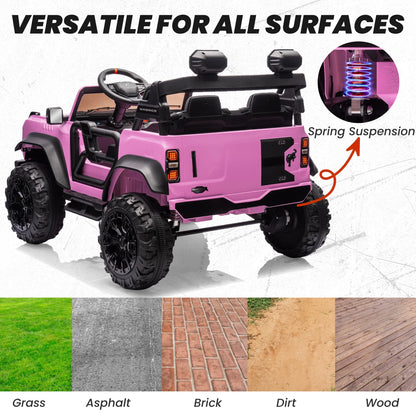 24V 2 Seater Ride on Cars for Big Kids, Licensed Ford Bronco Raptor Powered Ride on Truck with Remote Control, Spring Suspension, Bluetooth, LED Light, Ride on Toy for Ages 3-8 Boys Girls Gifts, Pink