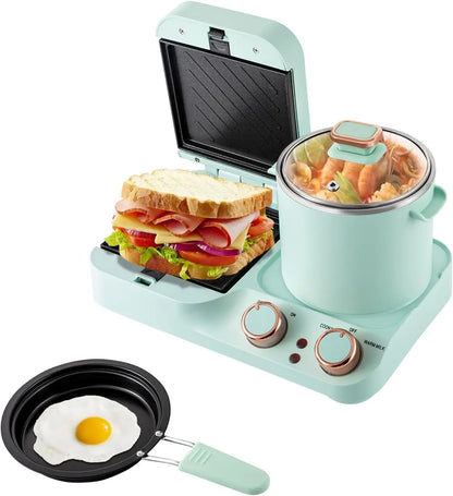 3-in-1 Breakfast Station, Household Breakfast Maker with Electric Mini Toaster, Breakfast Sandwich Maker with Frying Pan, Boilin