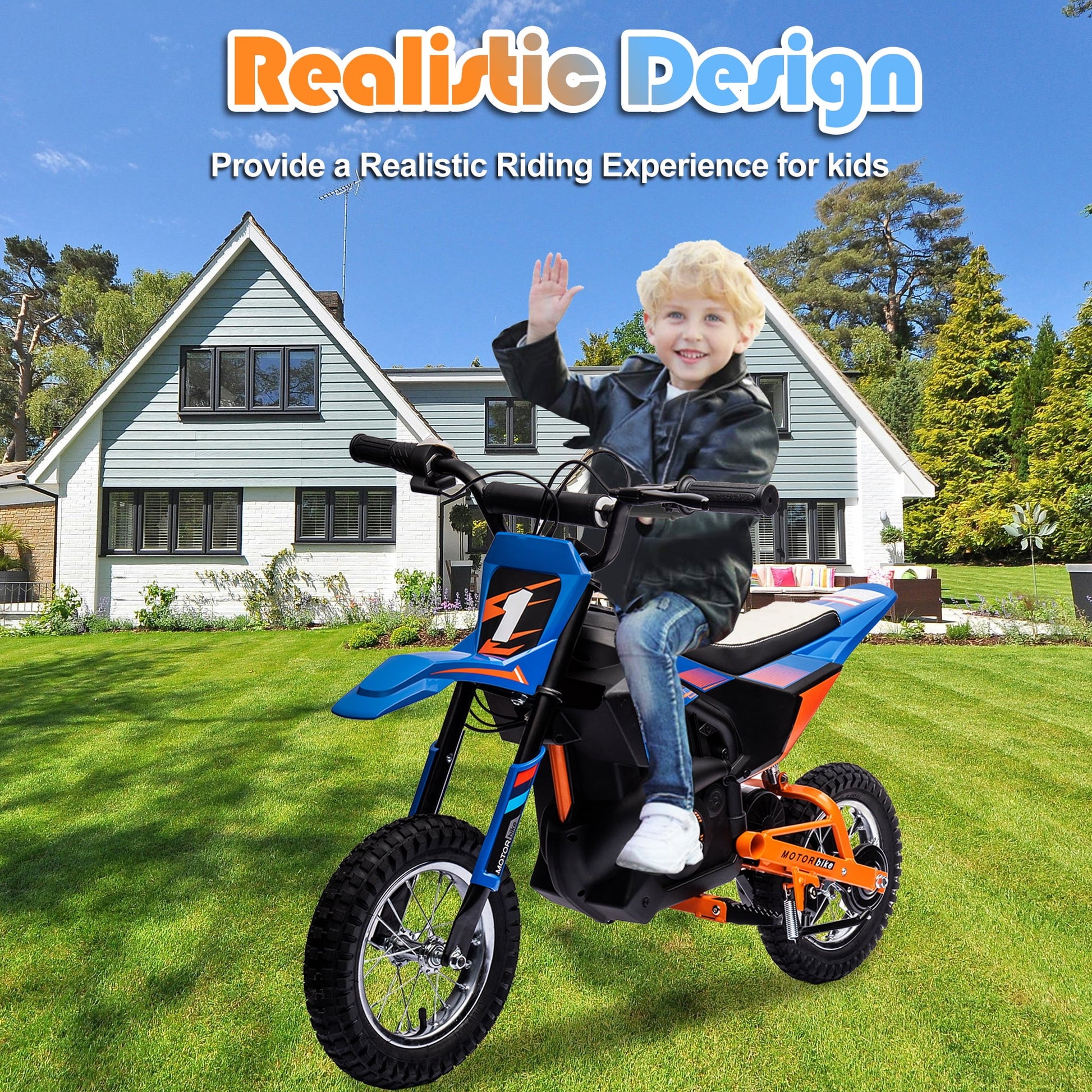 24V Electric Dirt Bike, 250W Electric Motorcycle Ride on Toys, Battery Powered Motorcycle Electric Car, up to 13.7 MPH for Kids Ages 13+ Blue