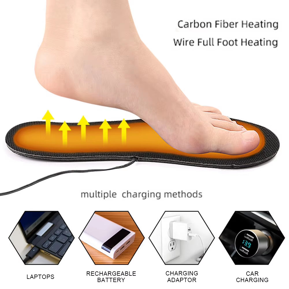 USB Heated Shoe Insoles Electric Heated Shoes Pad Washable Rechargeable Foot Warmer Electric Heated Insoles for Men Women