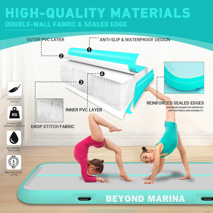 Air Gymnastics Tumble Track 4/8 Inches Thickness Inflatable Tumbling 10Ft/13Ft/16Ft/20Ft Air Mats for Home Use Training/Cheerleading/Yoga/Water with Electric Pump