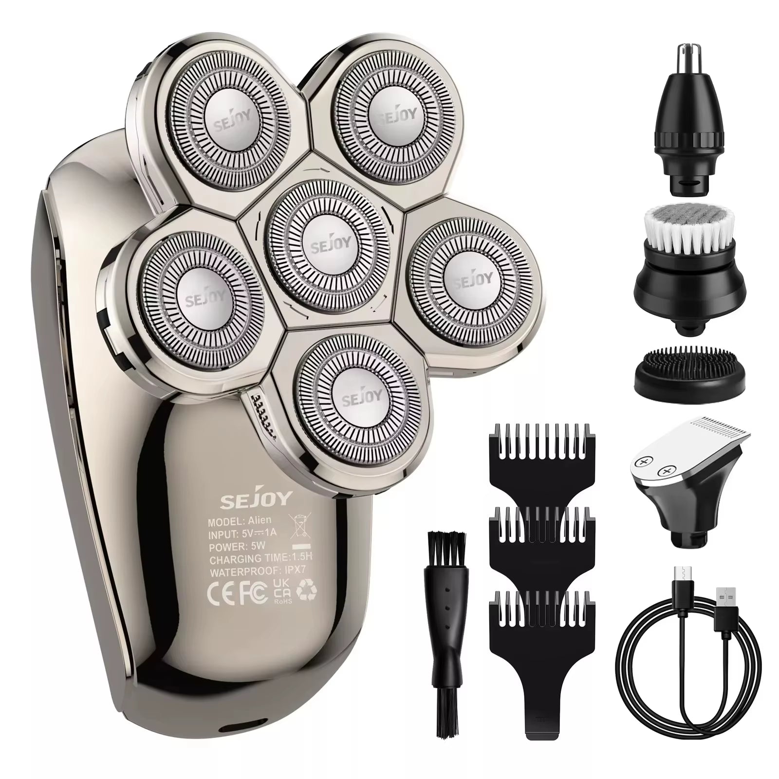 Electric Shaver Hair Clipper 5IN1 Beard Trimmer Bald Head Shaver Wet & Dry Men'S Electric Hair Trimmer