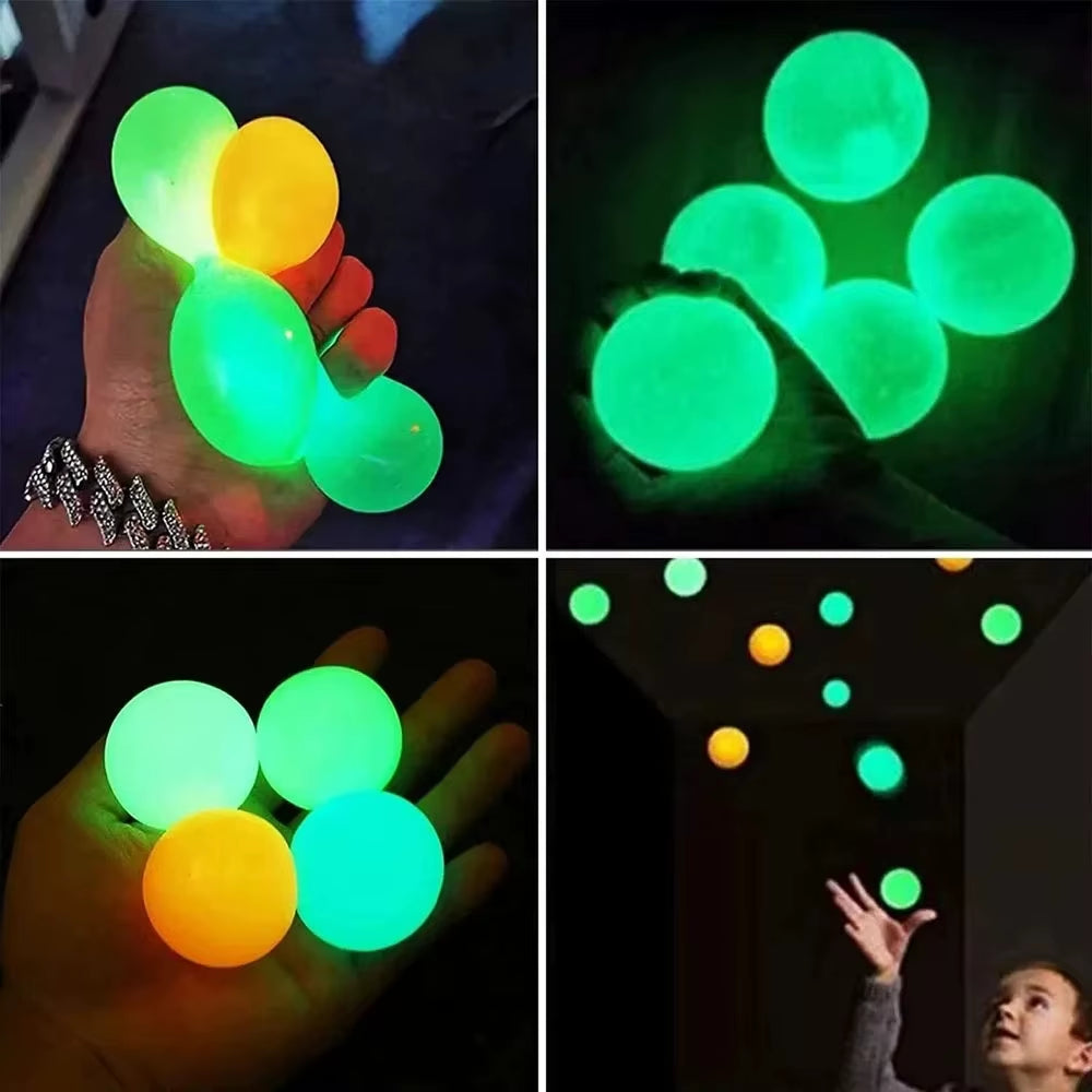 6Cm Luminous Sticky Ball Toys Glow in the Dark Sticky Dark Ceiling Wall Balls Decompression Squeeze Toy for Kids Adults Gifts