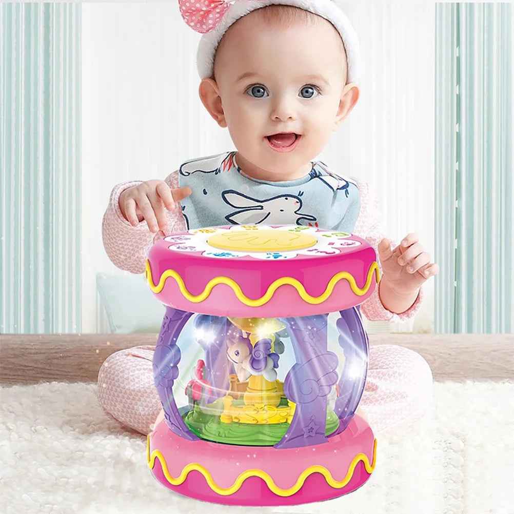Baby Toys 6-12 Months,Rotating Light up Musical Drum Toys for Kids 1 Year Old Christmas Gifts