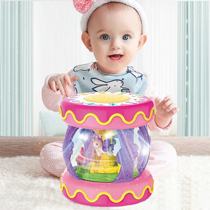 Baby Toys 6-12 Months,Rotating Light up Musical Drum Toys for Kids 1 Year Old Christmas Gifts