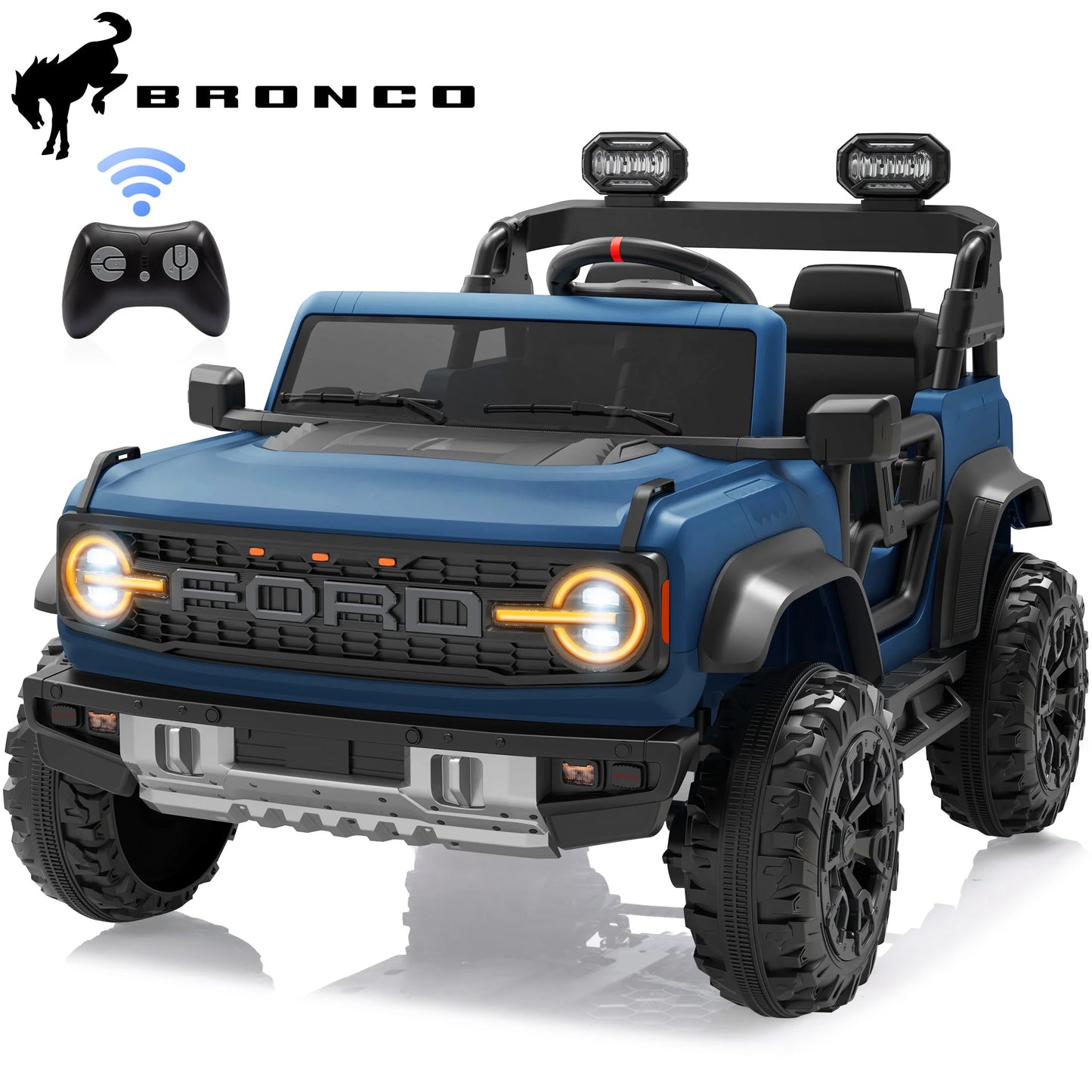 24V 2 Seater Ride on Cars for Big Kids, Licensed Ford Bronco Raptor Powered Ride on Truck with Remote Control, Spring Suspension, Bluetooth, LED Light, Ride on Toy for Ages 3-8 Boys Girls Gifts, Blue